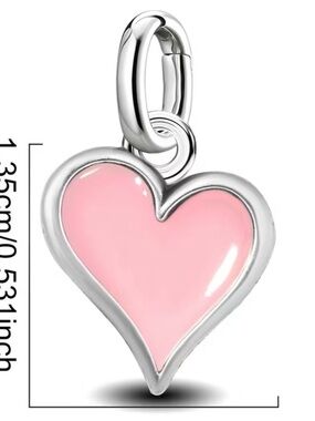 Silver Pink Heart Charm Pendant for Women